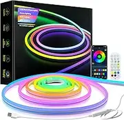 ALITOVE USB Neon LED Strip Light Waterproof 5M Outdoor LED Rope Light RGB+IC with Bluetooth APP Remote Control Music Sync Flexible LED Light Strip for Bedroom Home Outdoor Christmas Holiday Drcor