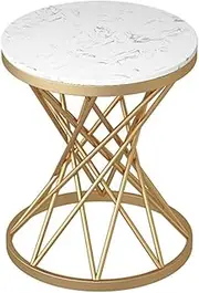 Exquisite Bedroom Bedside Table, Marble Coffee Table Golden Frame Wrought Iron Round Side Table for Living Room Office Hotel Cafe(Size:50 * 50 * 60CM,Color:A)