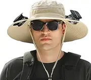 [Generic] Hat with Fan Built in - Summer UV Protection Wide Brim Hat Fan, 3 Adjustable Wind Speeds | Comfortable Breathable Fisherman Hat for Men Women