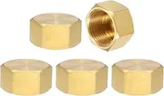 uxcell 5Pcs Brass Compression Cap Fitting Stop Valve Cap 3/4" NPT Hex Thread Pipe Fitting Flare Cap Tubing Ends Sealing Cap for Air Conditioner, Water, Air, Gas Line (Gold Tone)
