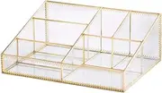 Makeup Organizer Antique Countertop Cosmetic Storage Box Glass Beauty Display, Gold Spin Large Capacity Holder for Brushes Lipsticks Skincare Toner