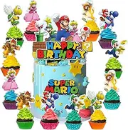 Mario 25pcs Cake Toppers, Mario Birthday Party Supplies