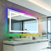 Extra Large Bluetooth LED Bathroom Mirror Music Playing w/ RGB Backlit Lighting