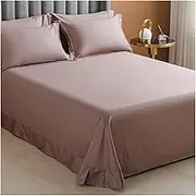 Flat Sheet Queen King Hotel Quality Flat Sheet Only 100S Long Staple Cotton Top Sheet Ultra Soft and Breathable Bed Sheet(Gray Pink,270x245cm)