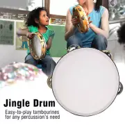 Wooden Handheld Tambourine Hand Drum with Bells Jingles for Early Education