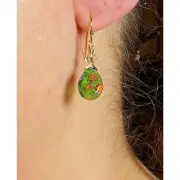 Green Millefiori Earrings Flowers Drop Hook Hypoallergenic 14K Gold Filled Boho