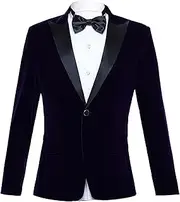 [JEShifangjiusu] Mens Velvet Tuxedo Suit Jacket Notch Lapel Party Prom Wedding Blazer Jackets One Button Velour Tuxedo Jacket