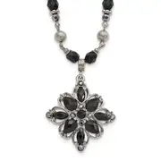 Fashion 1928 Jewelry Silver-Tone Link Clear Black And Hematite Crystal Faceted Beads Acrylic Stone Accented With 3 Inch Extension Necklace