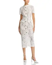 Self-Portrait White Lace Button Midi Dress