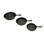 NNEVL Set of 3 BBQ Steak Pans Cast Iron