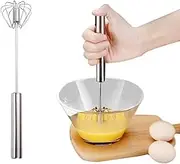 Cecurpo Stainless Steel Semi-Automatic Whisk, 2024 Upgraded Stainless Steel Egg Whisk Hand Push Rotary Whisk Blender, Versatile Hand Push Mixer Stirrer Tool for Cooking Kitchen Home Egg Milk (10in)