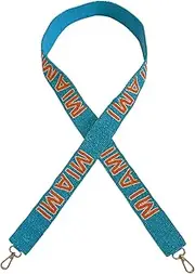 Lashicorn Miami Teal Beaded Purse Strap Orange Letters 49” Pro Football Stadium Approved Clear Bag Dolphin Gold Hardware Sports College Game Florida, Teal, Orange, White