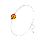 Silver Fire Opal Round Bead Bracelet with Swarovski Crystal