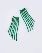 Green Spaced Cup Chain Tassel Statement Earrings