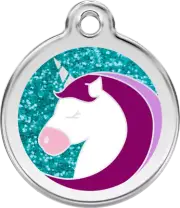 Red Dingo Glitter Unicorn Aqua - Lifetime Guarantee - Cat, Dog, Pet ID Tag Engra