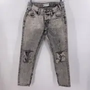One Teaspoon Size 23 Gray Harley Freebirds LW Distressed Anke Zip Slim Jeans
