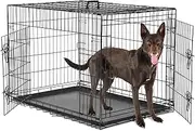 Sweetcrispy Large Dog Crate with Divider Panel, 36 Inch Double Door Folding Metal Wire Dog Cage with Plastic Leak-Proof Pan Tray, Pet Kennel for Indoor, Outdoor, Travel, 36S