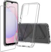 [Niopiee] for Samsung Galaxy A13 4G Case Crystal Clear Slim Hard Case Hybrid Shockproof Bumper with Tempered Glass Screen Protector Full Body Anti-Yellow Anti-Scratch Phone Protective Cover