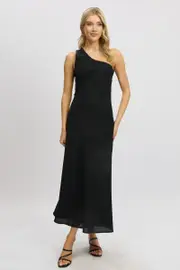 Black One Shoulder Maxi Dress - Size 10, Women's Maxi Dress