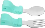 WATIIFUFU Baby Led Weaning Supplies Dinosaur Handle Stainless Steel Spoon Fork Toddler Fork Spoon Training Tableware