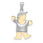 14k Two-tone Gold Two-tone Gold Puffed Boy w/Hat on Left Engravable Charm