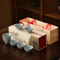 在飛比找momo購物網優惠-【美味好伙伴】汝窯茶杯禮盒 一海五杯(茶杯 茶具 茶壺 泡茶