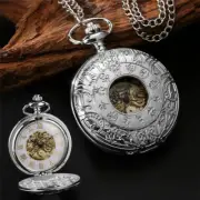 Classic Half Hunter Pocket Watch Roman Number Display Quartz Movement Chain Gift