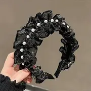 [JIMINISO] Princess Ruffles Pearl Hairbands Elastic Flower Women Hair Hoop Bands Headband Bezel Hair Accessories Headdress