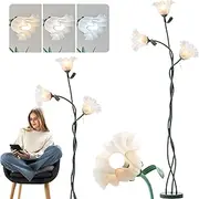 Flower Floor lamp 3 Heads cymbidium lamp 3 Color Modes Green Floor lamp with Flexible Neck, Cute Floral Lamp with Acrylic Shade for Living Room Sofa Side Bedroom Bedside Floor Lamp,White