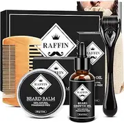 RAFFIN Beard Growth Kit, Beard Kit for Men with Beard Growth Oil, Balm, Comb, Massager for Spot/Patchy Beard, Achieve Fuller, Thicker & Healthier Beards, Gifts for Him Boyfriend Husband Dad