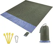 Blelsa Beach Blanket Portable Picnic Mat Camping Ground Mat Ess Dark Green and Grey 2 X 2.1M