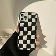 LIUJINCAN Black & White Checker Silicone Phone Case - Artistic Twisted Grid Design, Raised Camera Protection, Non-Slip Cover for iPhone 13 Mini