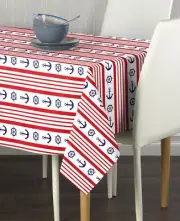 Nautical Red Stripe Anchors & Wheel Signature Tablecloth Assorted Sizes