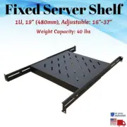 Fixed Server Rack Shelf 1U 19" 4 Post Mount Adjustable 16"-37" Extension Vented