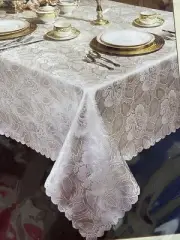 Laura Oblong Floral Jacquard Tablecloth 60”x84” White