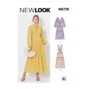 NEW LOOK 6718 Sewing Pattern Boho-Style Midi Dress Faux Buttoned Dress Sz 8-20