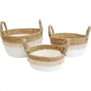 3pc LVD Abud Storage Basket w/ Handle Set Living Room Decor White/Natural