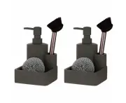 2x 3pc Ladelle Essentials Kitchen Cleaning Set Pump/Brush/Scourer Charcoal