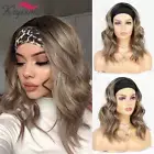 Ash Blonde Headband Wig Ombre Blonde Short Wavy Synthetic Wigs for Black Women
