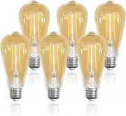 LUTW E27 Vintage Light Bulbs, 6W ST64 E27 Edison Screw Bulb 60W Equivalent, 630LM 2700K E27 LED Bulb Warm White, Antique Style Retro Amber Glass Filament Lamp, Non Dimmable, Pack of 6