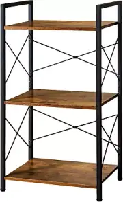 Small Bookshelf, Adjustable 3-Tier Industrial Bookcase, Rustic Open Book Shelf,