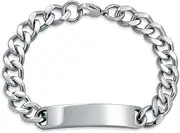[Bling Jewelry] Identification Tag Name Plated Curb Cuban Link Chain ID Bracelet For Men Personalized Name Engraved Silver Tone Stainless Steel 7.5, 8, 8.5 Inch
