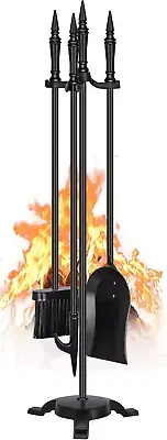 Fireplace Tools Set 4 Pieces, 31 Inch Modern Indoor Outdoor Wrought Iron