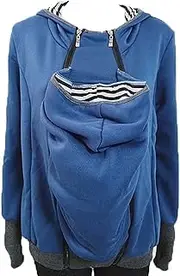 [StarGinz] CENATXG Women's Zip Up Maternity Kangaroo Hoodie Sweatshirt Jacket for Baby Carrier,Blue,L