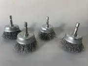2”Stainless Steel Crimped Wire Cup Brush 1/4”Hex Shank for Driver Drill Set Of 4