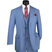 BIG & TALL Men's Dusty Blue Textured 3pc Reg Fit Suit w/ Adjustable Waist NWT