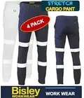 BISLEY WORKWEAR -4 PACK- TAPED STRETCH COTTON DRILL CUFFED WORK PANTS - BPC6028T