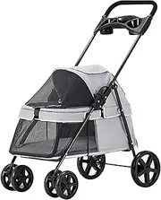 Dog Pram Dog Strollers for Small Dogs Clearance, Folding Pet Stroller 4-Wheel Travel Carrier Lightweight Pet Strollers for Cats Dogs, Exquisite Pushchairs for Small Dogs(Light Grey)
