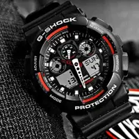 在飛比找PChome24h購物優惠-G-SHOCK 數位指針雙顯運動錶-黑x紅/55mm