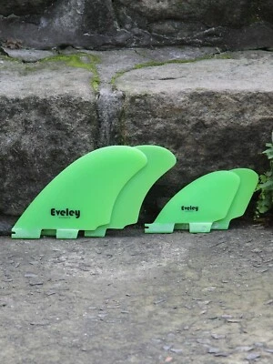4.9" / 3.1" RM quad set of four fins, bright green Pro Glass. FCSII compatible.